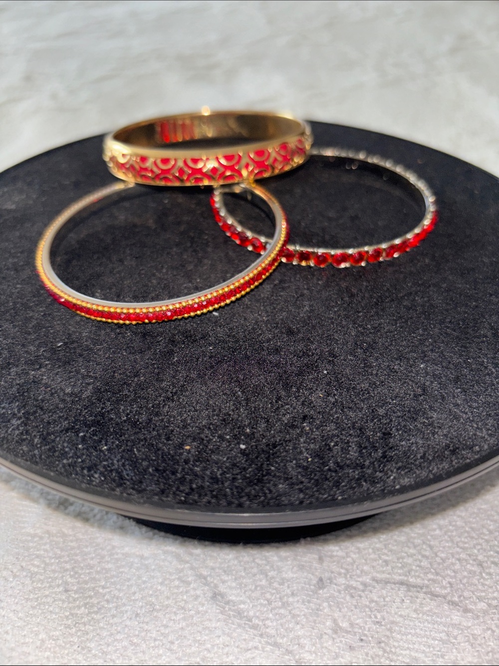 Gold-Tone Red Crystal Bangle Bracelet Set - Women Jewelry